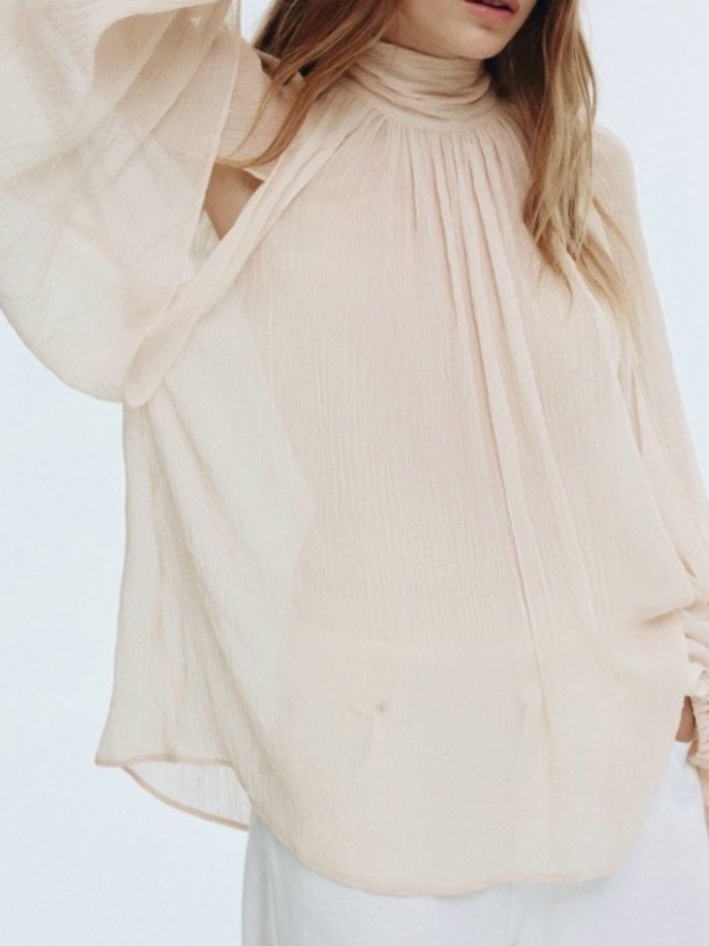 Cream High-Neck Blouse